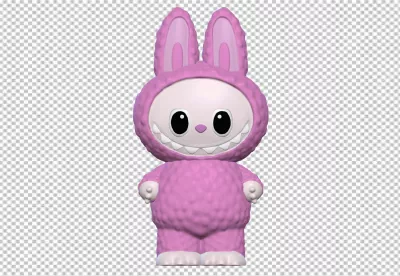 Whimsical Pink Fluffy Monster with Large Bunny Ears and Toothy Grin Digital Art image