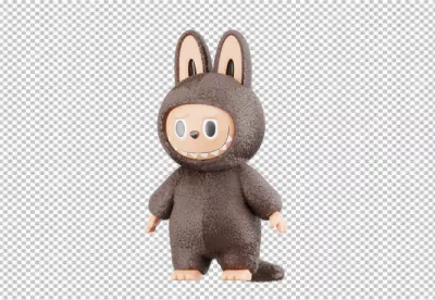 Cute 3D Rendered Fluffy Brown Bunny Monster Character with Toothy Smile image