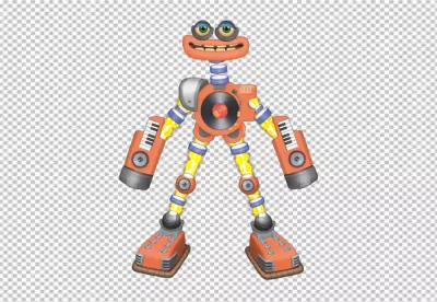 Cheerful Retro Music Robot Character with Record Player, Keyboards, and Glowing Limbs image