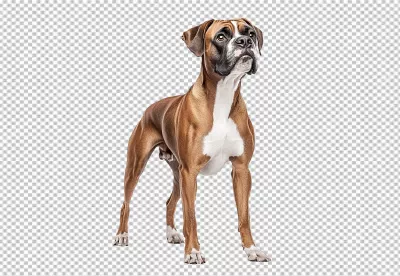 Loyal Boxer Dog Standing Alertly: High-Quality Cutout PNG for Pet Designs and Digital Projects image