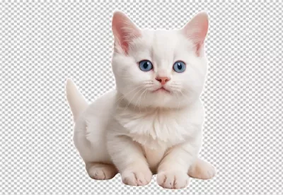 Cute Fluffy White Kitten with Bright Blue Eyes Isolated on Transparent Background image
