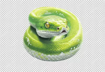 Detailed Green Tree Python Coiled with Distinctive Scales and Yellow Eyes image