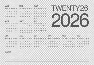 Elegant 2026 Yearly Planner Grid with Dark Aesthetic and Notes image