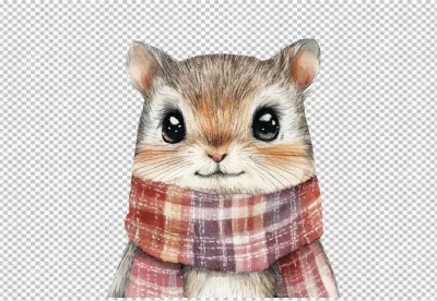 Adorable Watercolor Hamster Wearing Cozy Plaid Winter Scarf Illustration image