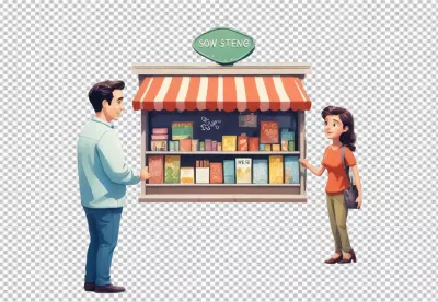 Happy Customers Exploring Products at a Charming Local Business Stall image