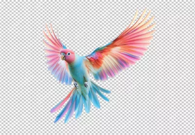 Vibrant Flying Parrot with Colorful Wings PNG Cutout for Design image