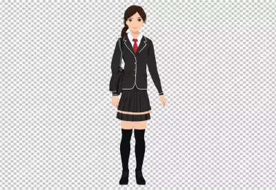 Anime Style Student in Classic Black School Uniform with Red Tie Illustration image