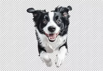 Happy Border Collie Dog Jumping PNG Cutout with Joyful Expression for Pet Designs and Digital Projects image