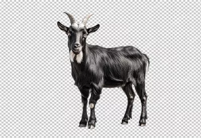 Majestic Black Goat with Horns Standing Attentively image