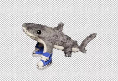 Adorable Plush Shark Toy in Trendy Blue Sneakers Posing Playfully image