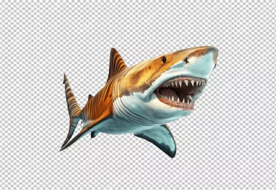 Fierce Tiger Shark with Open Mouth and Sharp Teeth PNG Cutout image