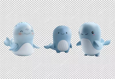 Cute Blue Whale Toy Collection Smiling 3D Render Illustration for Children's Designs image