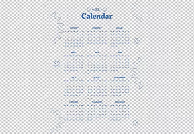 Stylish 2026 Yearly Calendar with Blue Text and Playful Smileys on Black image