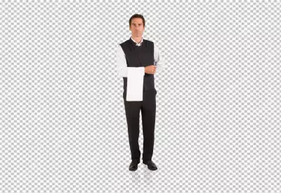 Luxury waiter holding something transparent background 