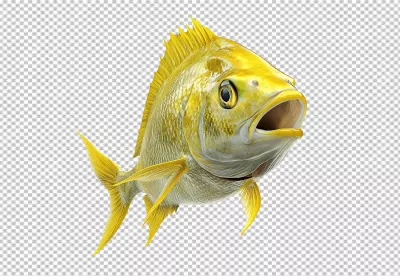 Vibrant Golden Fish Swimming with Open Mouth PNG Cutout for Creative Designs image