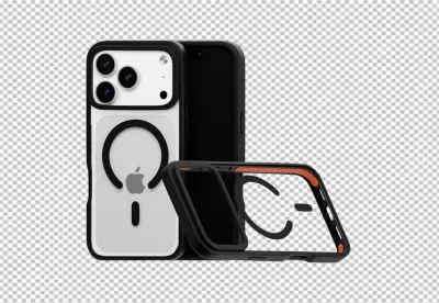 Modular Protective Case for iPhone 15 Pro Max with Clear Back and Orange Accents image