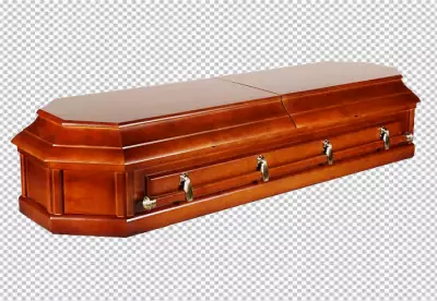 PNG wooden coffin with a cross on the lid emphasizing simplicity and tradition