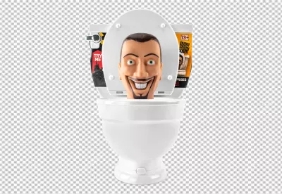 Skibidi Toilet Toy with Smiling Head Emerging from White Ceramic Fixture image
