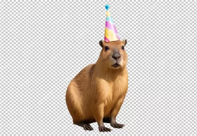 Adorable Capybara Wearing Colorful Party Hat for Celebrations on White Background image