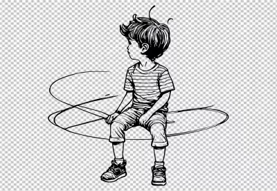 Hand-Drawn Sketch of a Young Boy Resting and Looking Away image