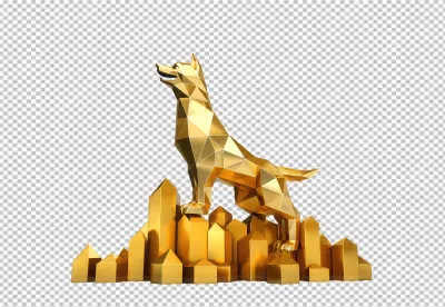 Modern Golden Polygonal Dog Sculpture on Geometric Shapes for Digital Art image