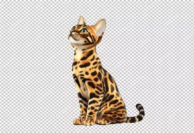 Adorable Bengal Cat Illustration Looking Up with Bright Green Eyes image