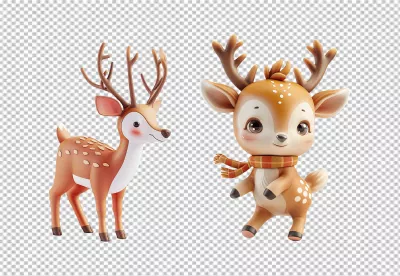 Cute Cartoon Deer Duo Smiling Playfully for Festive Season image
