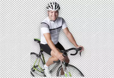 Male cyclist training with bicycle transparent background PNG