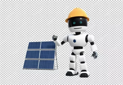 AI Robot in Safety Helmet Presents Solar Energy Panels for Sustainable Technology image