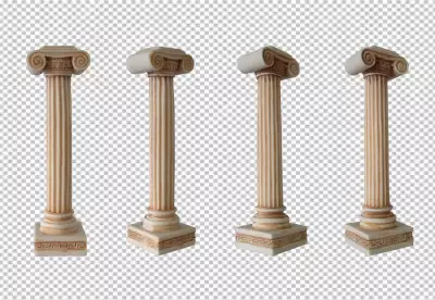 isolated and realistic antique white columns icon set on transparent surface