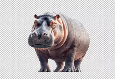 Large Realistic Hippopotamus Standing Confidently Wild Animal Mammal PNG Cutout image