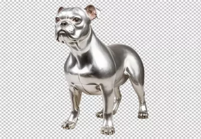Elegant Silver Bulldog Statue Reflecting Light on Pristine White Background image