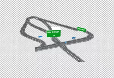 Intricate Highway Interchange Illustration with Green Road Signs on White Background image