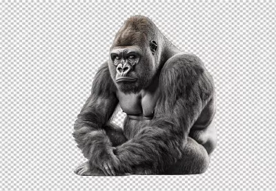 Powerful Silverback Gorilla Sitting PNG for Wildlife Projects image