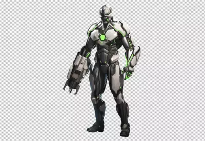 A robot with a red and green lights on 
its head transparent BG