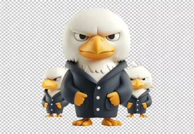 3D Cartoon Eagle Team in Suits with Serious Expression PNG image