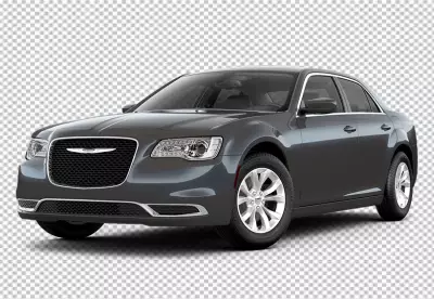 A black and white picture of a car with the hood Chrysler