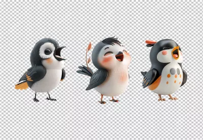 Adorable Cartoon Birds Laughing and Singing with Joyful Expressions image