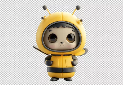 Adorable 3D Cartoon Bee Character Smiling for Kids' Designs image