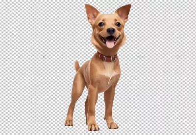 Happy Small Tan Dog with Red Collar on White Background Smiling Joyfully image