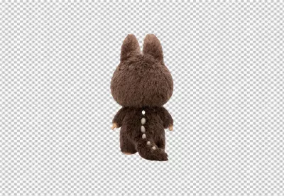 Whimsical Fluffy Brown Bunny Monster Collectible Figure Back View Isolated image