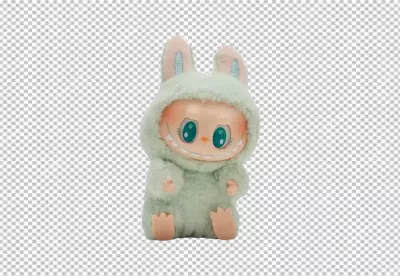 Cute Fluffy Mint Green Monster Bunny Plush Toy with Big Turquoise Eyes image
