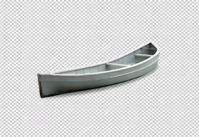 Isolated Vintage Grey Metal Canoe with Wooden Crossbars on White Background image