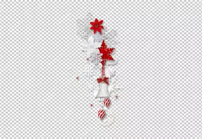 Christmas decoration isolated on white background Snowflakes hanging wirh red ribbons