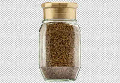 A glass jar with coffee beans and a glass 