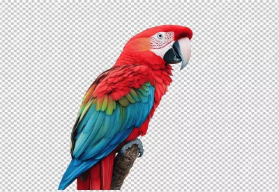 Vibrant Red Macaw Perching on Branch PNG for Tropical Designs image