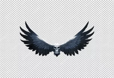 Mythical Skull with Majestic Outstretched Dark Feathered Wings image