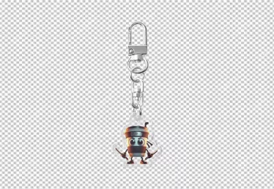 Cute Coffee Cup Ninja Keychain with Swords, Funny Cartoon Character Design image
