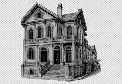 Vintage Architectural Line Art Drawing of a Grand Classical Mansion Building image