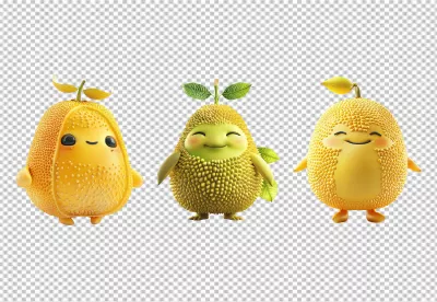 Adorable 3D Happy Fruit Mascots Smiling Cutout PNG for Sweet Design image